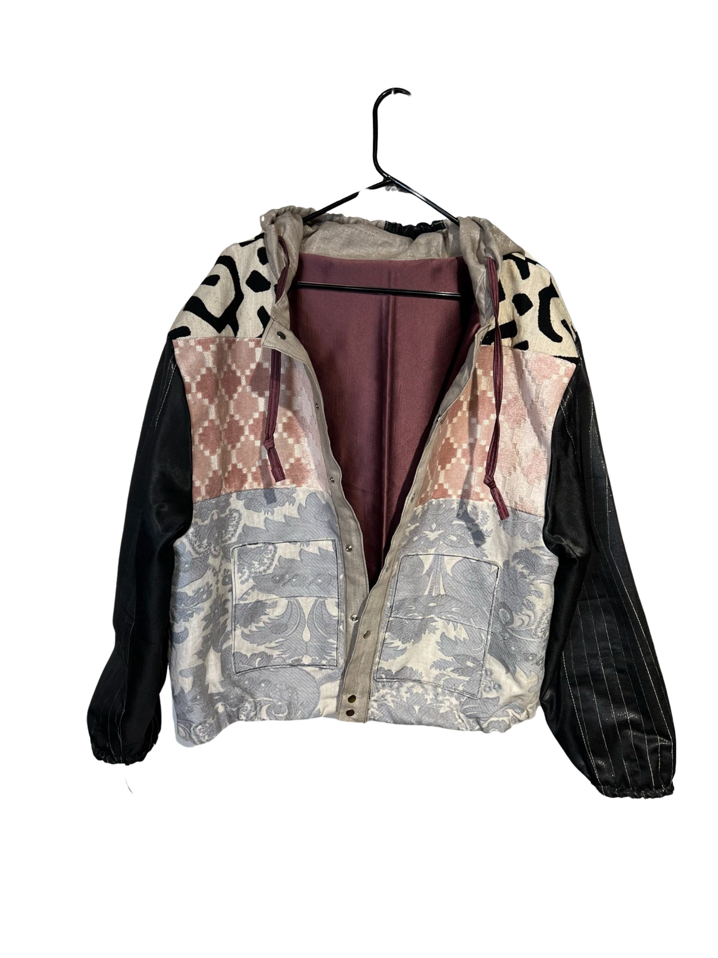 Mixed pattern bomber jacket