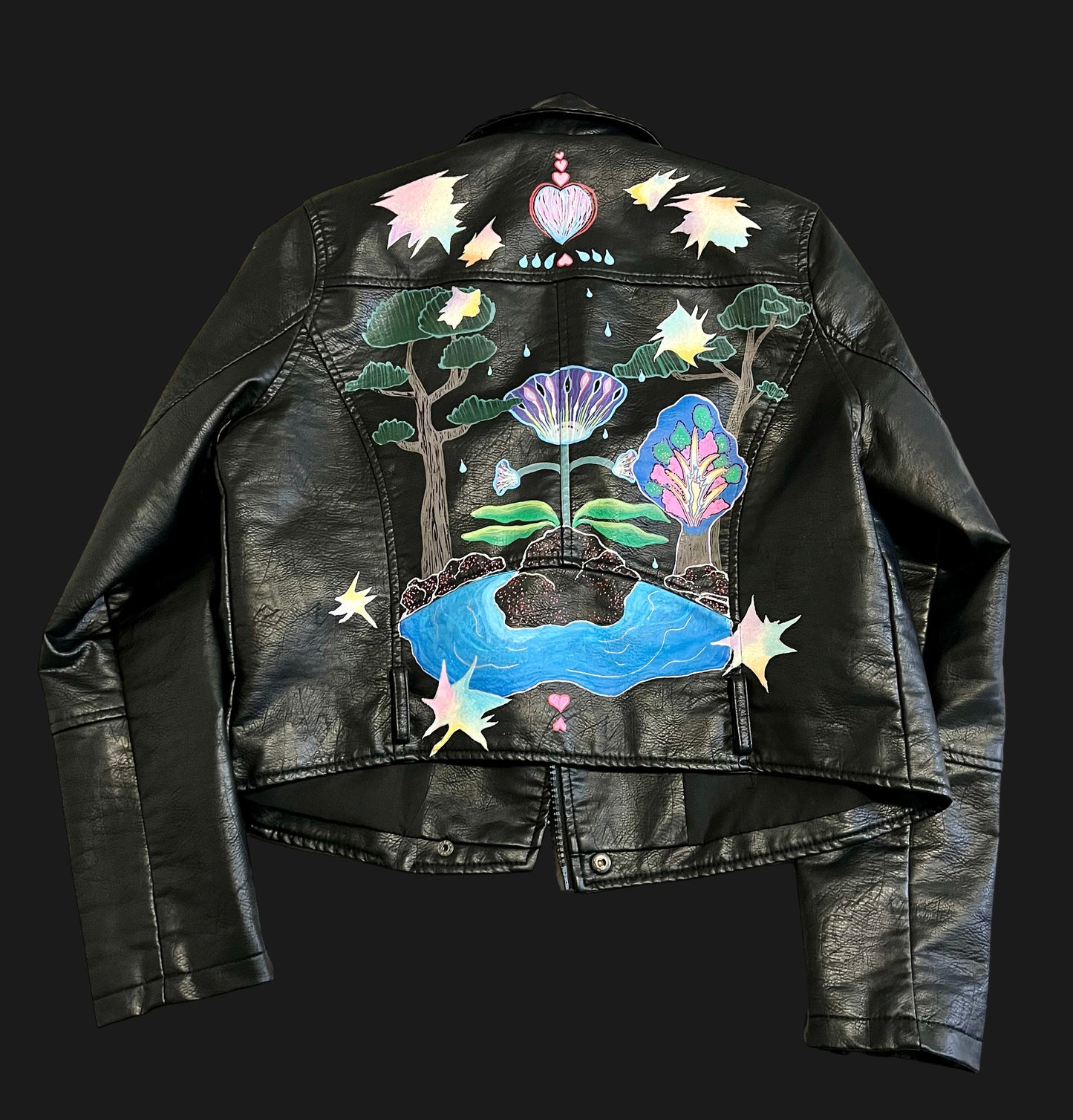 Hand painted, faux leather jackets