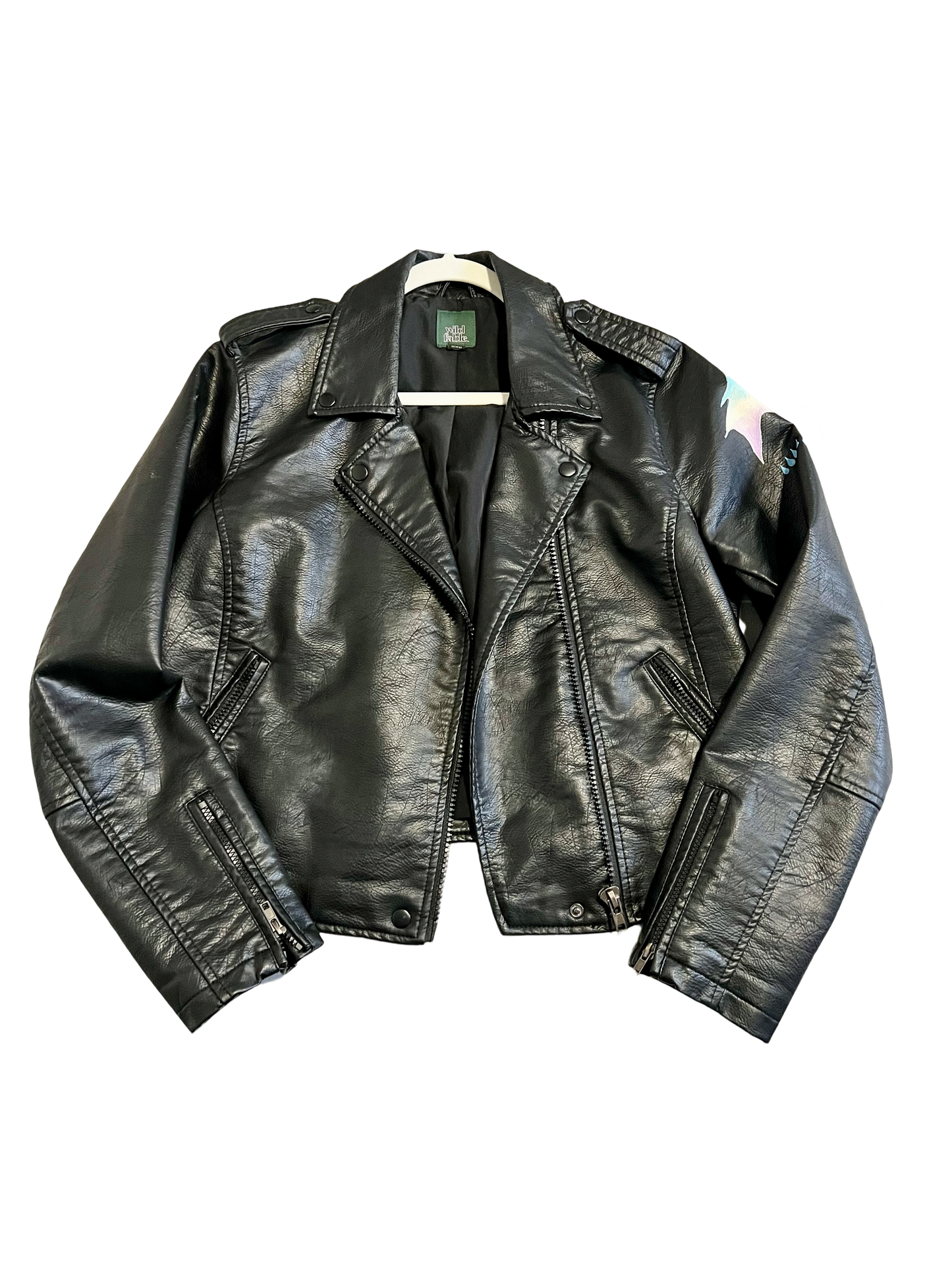 Hand painted, faux leather jackets