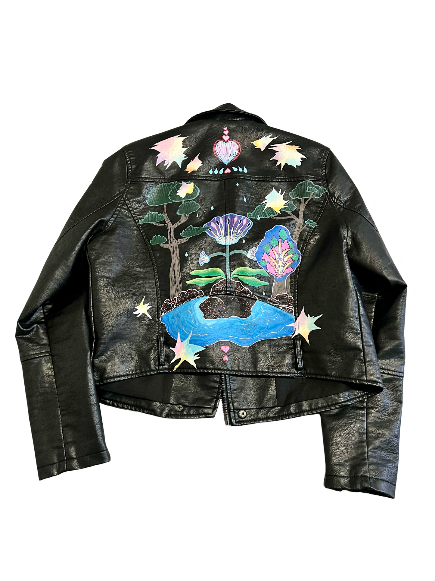 Hand painted, faux leather jackets