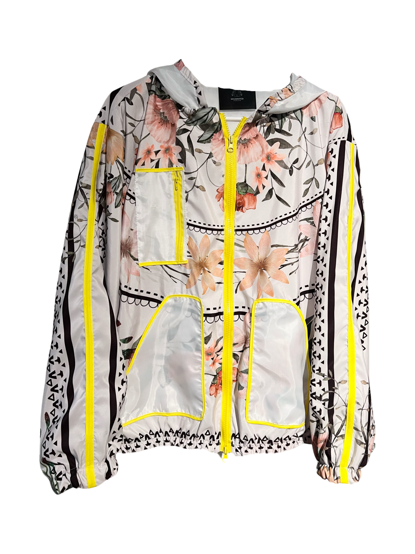 White neon floral windbreaker